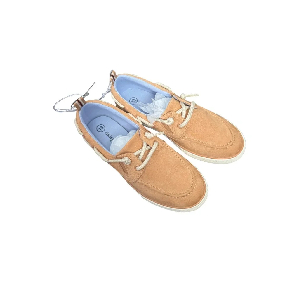 Cat & Jack Reece Boys Beige Boat Shoe Sneakers Size 13 Tan Faux Suede Casual NEW
